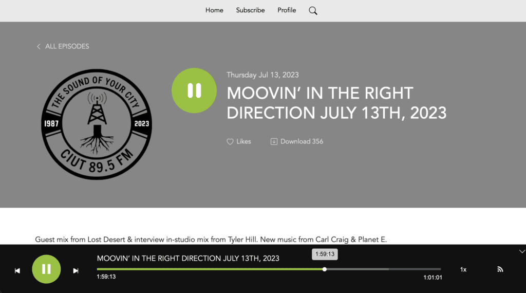 Mooovin In The Right Direction Radio Screen shot of CIUT podcast page