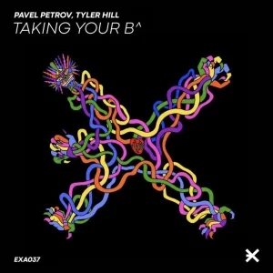 A colourful series of wires forming an X on a black background